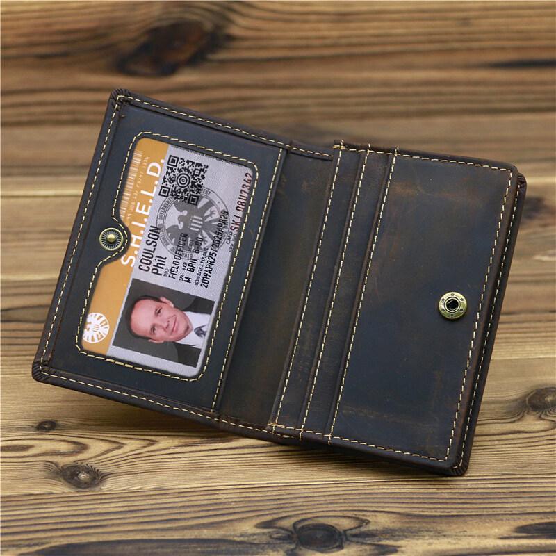 Vintage Crazy Horse Leather Credit Card Holder Wallet Mens Real Cowhide Slim ID VIP Photo Cards Bags Small Change Coins Pouches