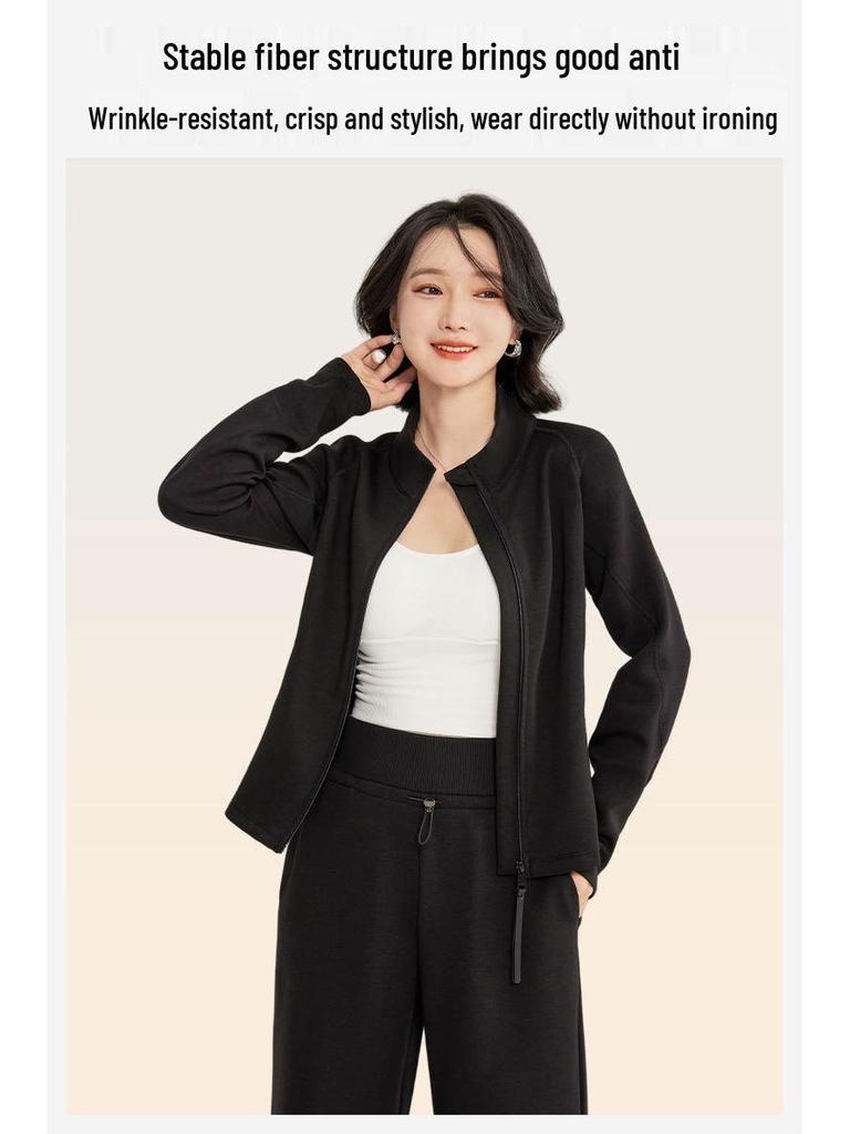 Женская спортивная куртка из двухслойного материала, выгодно подчеркивающая фигуру: Кардиган для йоги со стойкой