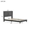 Lit rembourré - MUVOE - 140x200 cm - Lin gris - Matelas à ressorts inclus - Design intemporel