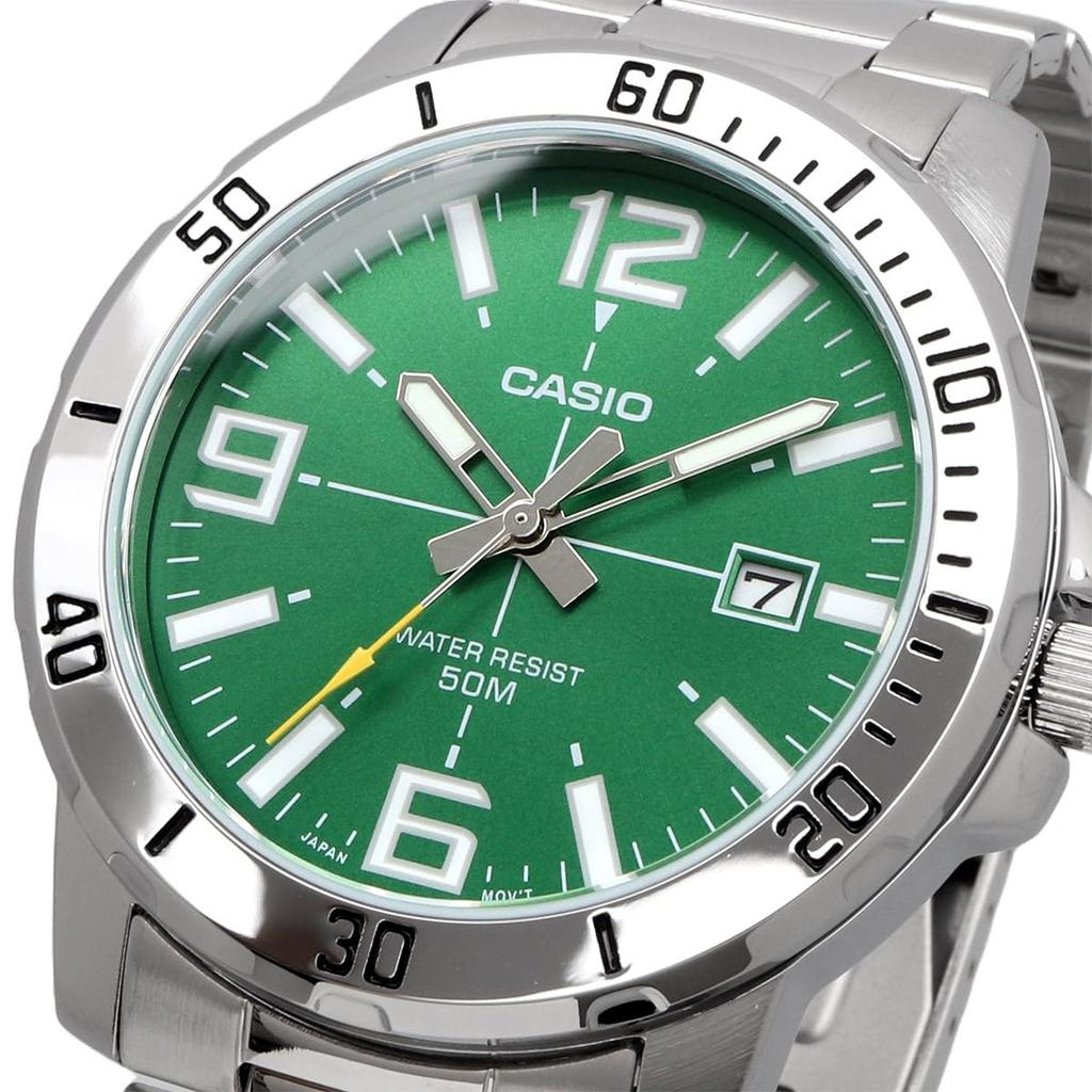Casio Стандартные аналоговые кварцевые мужские часы MTP-VD01D-3BV Металлический браслет Зеленый Зарубежная модель