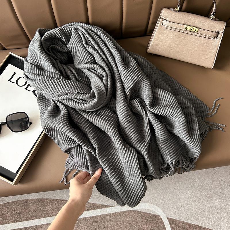 Scarf Women'S Winter Maillard Premium Korean Crumpled Solid Color Cashmere Casual Shawl Dual Use