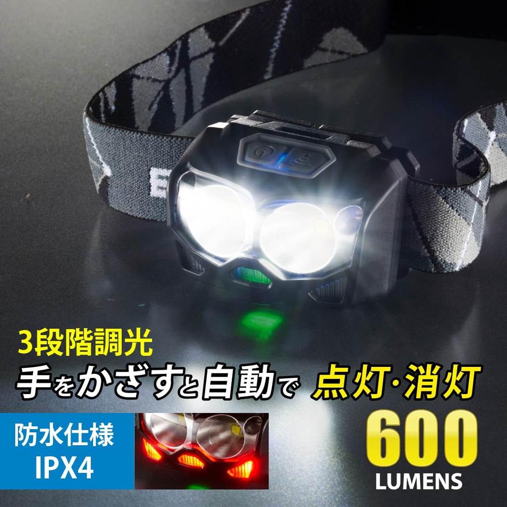 OHM Electric ECLAT 600 Lumens LED Headlight with Motion Sensor and Flashing Ideal for Outdoor Activities and Switch, White, Red, Red, Dimmable,