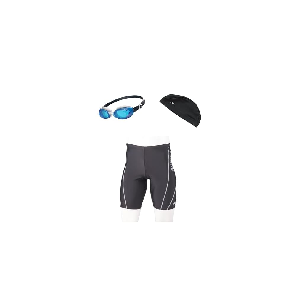 Speedo Fitness Swimsuit for Men - 3-piece set with cap and goggles [Limited Edition] SET21SAM Black