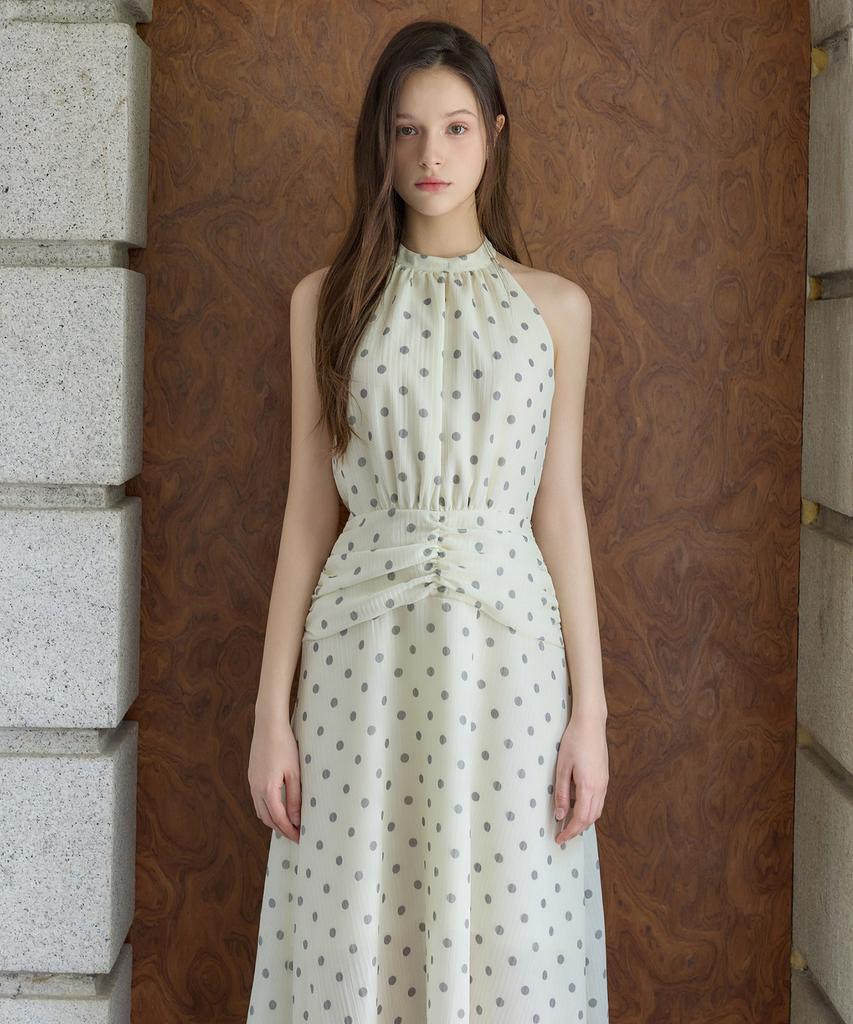 Julie And Kara 26Hs Love By You Marina Dot Halter Dress Cream Resort Look Vacation Look