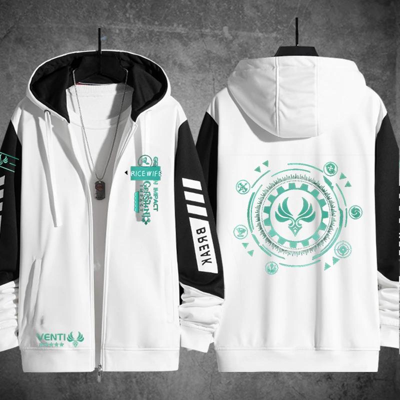 Аниме Genshin Impact Venti 3D Print Zip Up Hoodie Women Men Harajuku Sweatshirt Streetwear Hip Hop Zipper Hooded Jacket