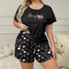 Женский пижамный комплект с принтом сердечек, свободная повседневная футболка и шорты, удобная домашняя одежда