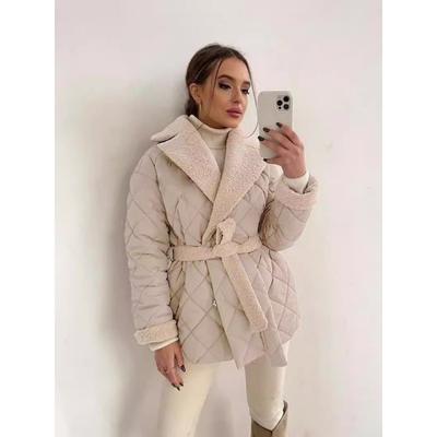 Короткая хлопковая куртка с лацканами, женская модная куртка универсального дизайна со шнуровкой на талии