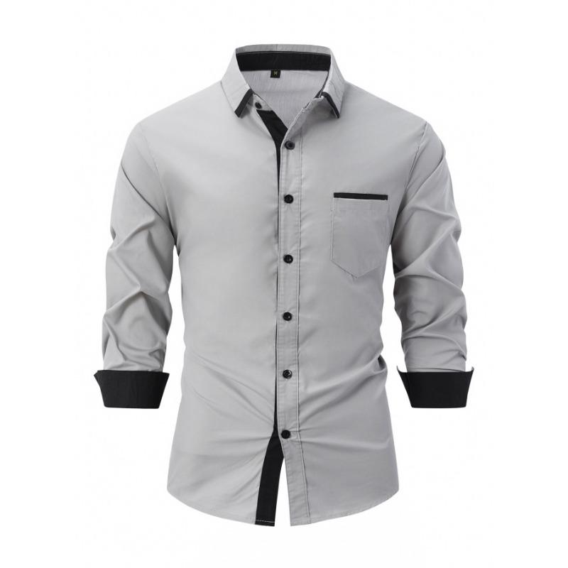 Мужская рубашка в стиле business casual с цветовыми блоками, длинным рукавом и свободным кроем