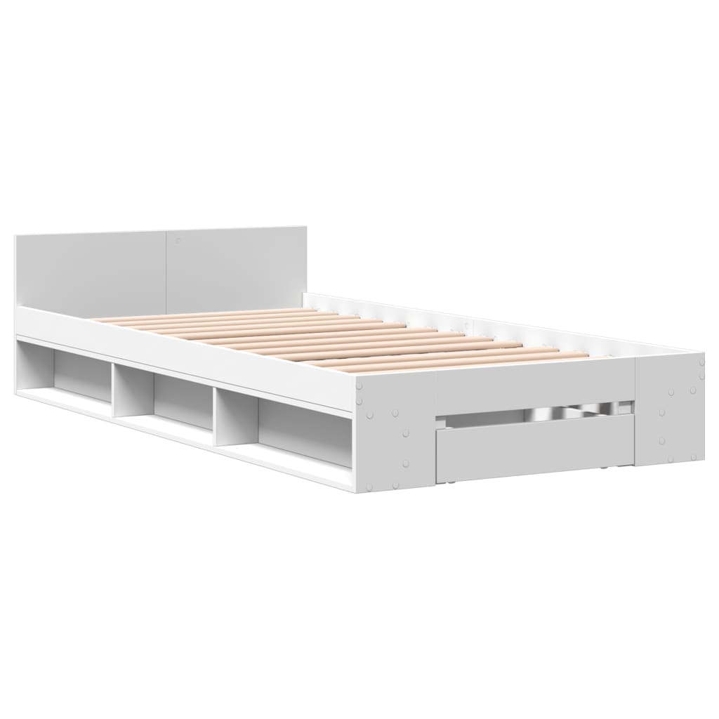 White Bed Frame with Drawer 75 x 190 cm Particleboard