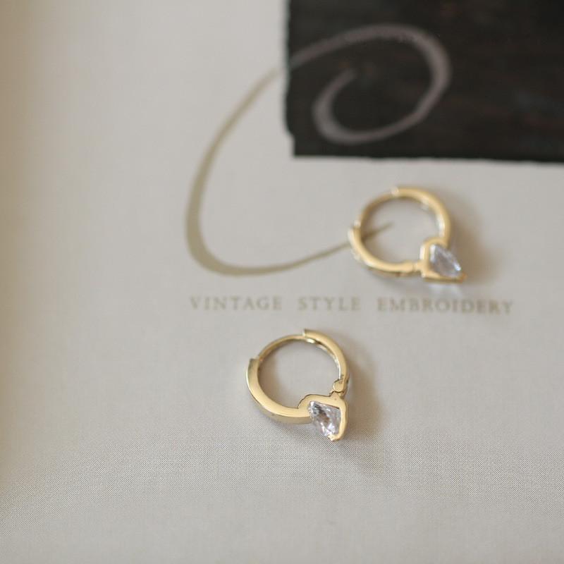 925 Sterling Silver 14K Gold Plated Earrings Shiny Single Zircon Earrings for Women Elegant Temperament All-match Jewelry