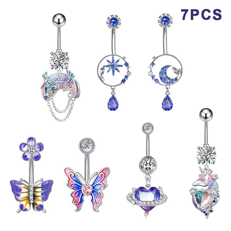 1/7 шт. Подвеска-кольцо для пупка для девочки из нержавеющей стали, пирсинг пупка, луна, сердце, любовь, планета, бабочка, кольцо для живота