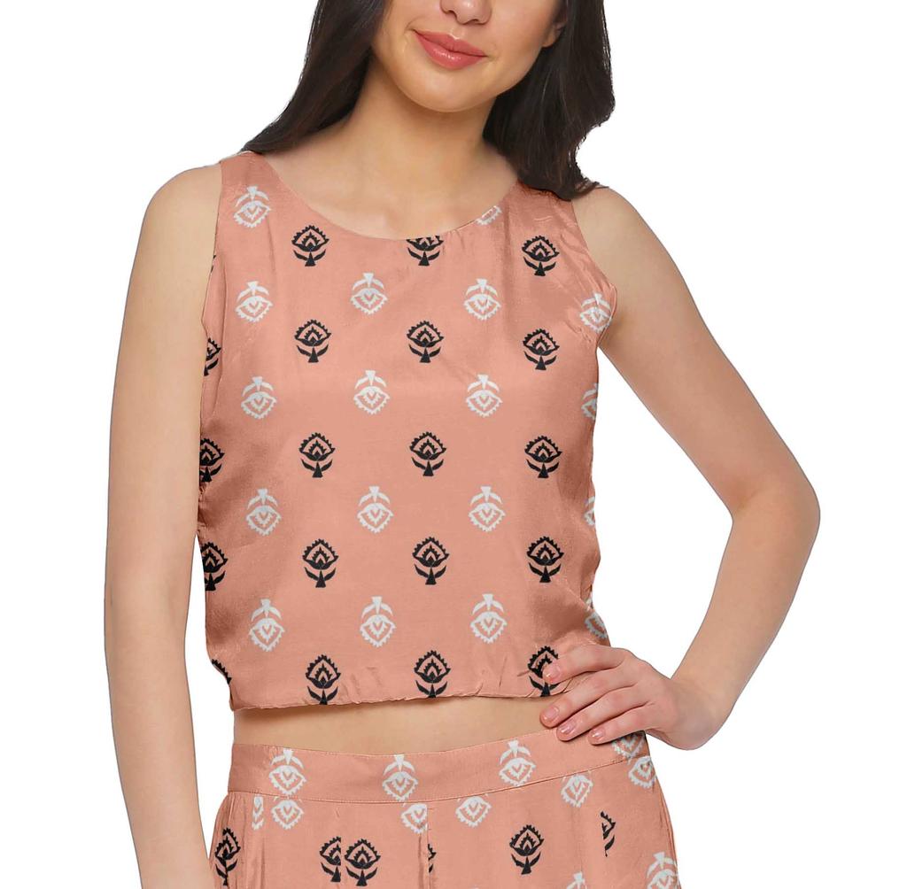 Moomaya Crop Top And Palazzo Set For Girls Printed Santoon Womens Clothing
