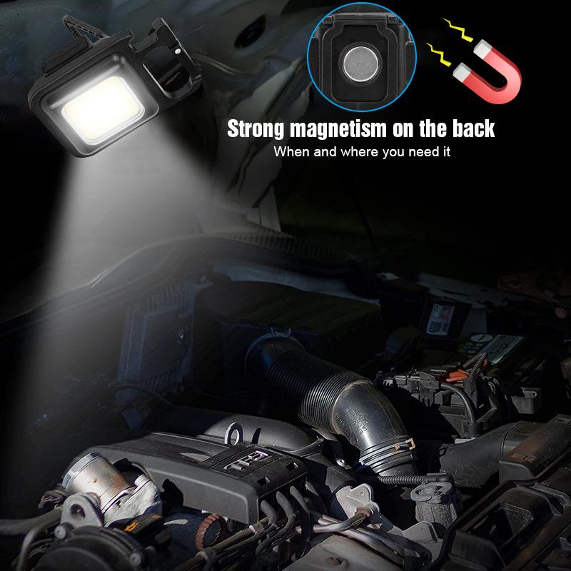 800mAh Mini LED Flashlight Keychain Self Defense USB Rechargeable Camping Light COB 1000Lm Magnet Tent Fishing Emergency Lamp