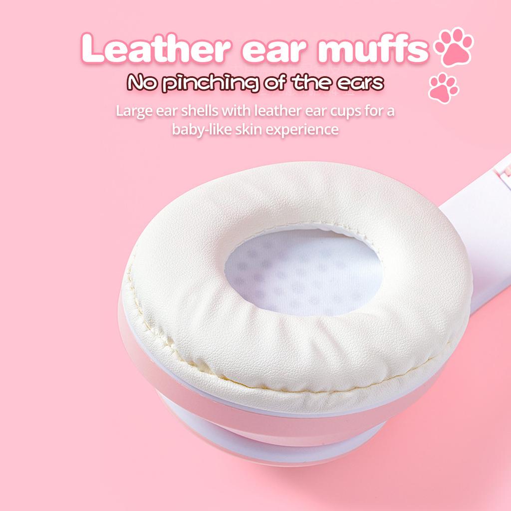 Cute Cat Ear Gaming Headset Wireless Earphone Foldable LED Luminous Noise Bluetooth 5.0 Stereo Bass Headphones With Mic TF FM Kid Girl