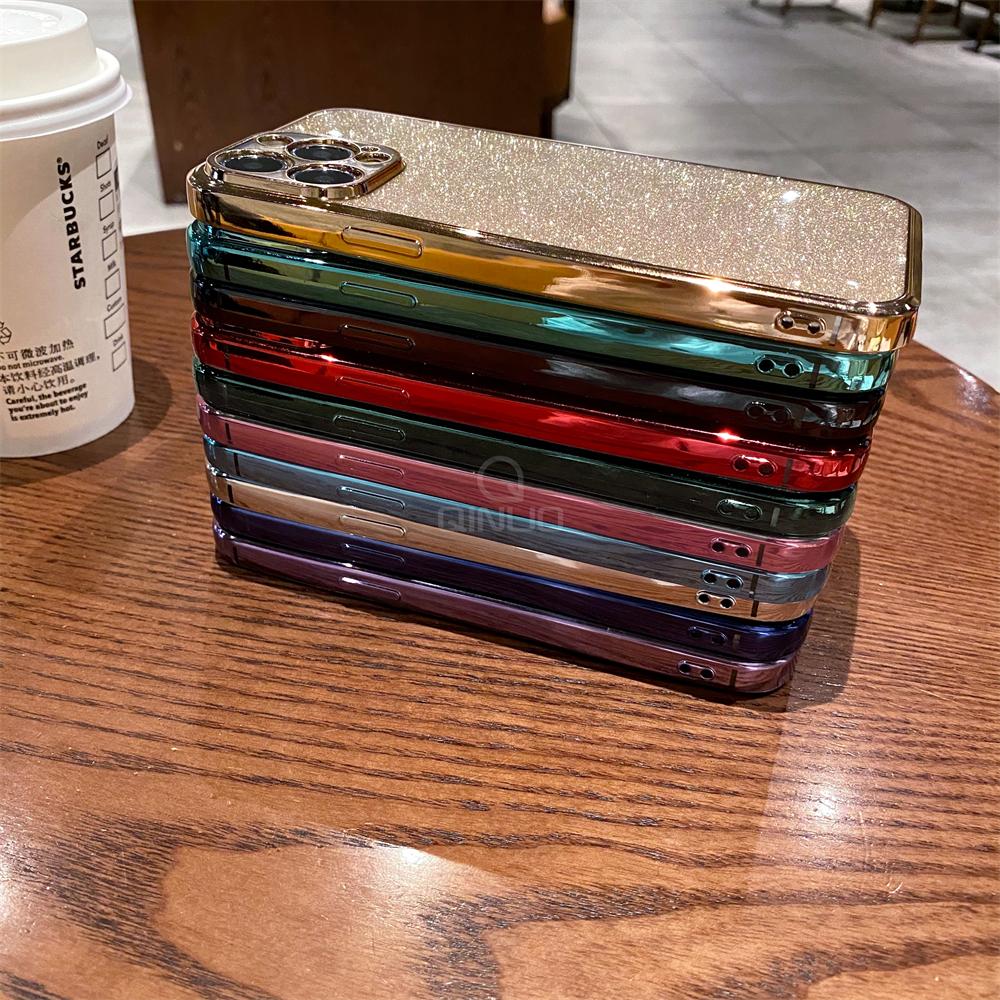 Роскошный квадратный чехол с покрытием и блестками для iPhone 16 15 14 Plus 13 12 Mini 11 Pro Max X XR XS, блестящая, сияющая, мягкая, прозрачная силиконовая накладка