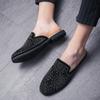 Summer Men Shoes Casual Brand Half Shoes Men Loafers Rhinestones Leather Half Slipper Breathable Slip On Lazy Flat Men Moccasins
