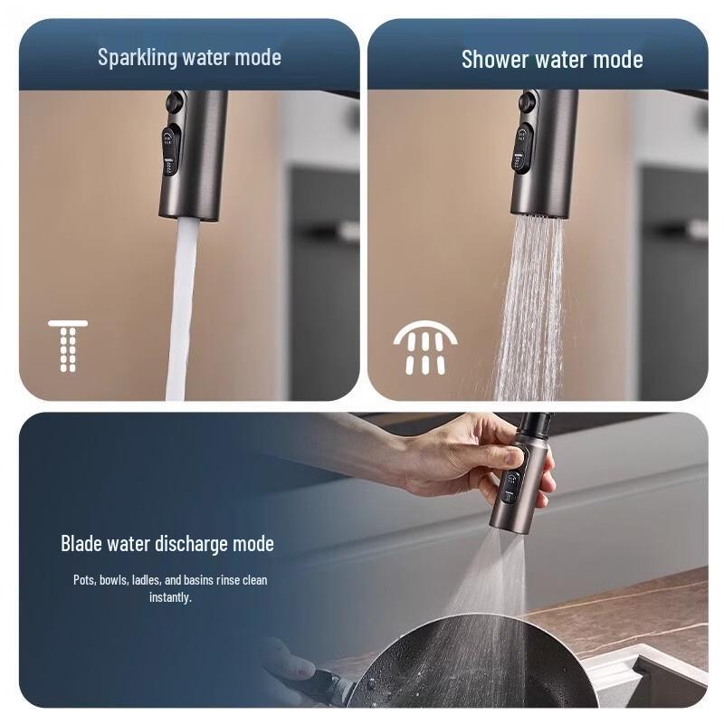 Gun Grey Telescopic Rotary Kitchen Faucet