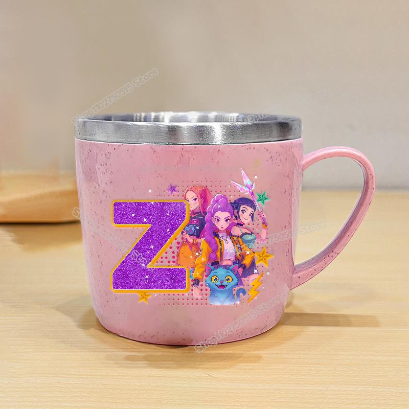 High Quality KPop Demon Hunters Letter A-z Milk Mugs Cartoon Children Water Cups School Office Coffee Tea Mug Girl Stainless Steel Drink Cup