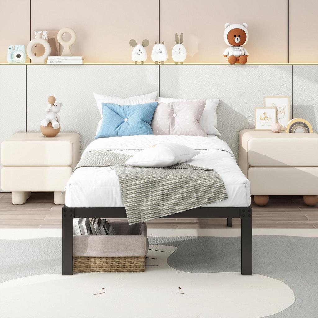 Bed frame 90x200 cm metal, sturdy platform bed with headboard, noiseless, easy assembly, no box spring needed, ideal for couples & guest rooms