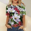 Женский летний топ с круглым вырезом, темпераментный, дышащий, с коротким рукавом, синий, с цветочным узором, свободного кроя, для повседневной носки