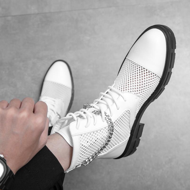 Модные мужские сандалии с высоким берцем, сетчатые, на шнуровке, вентилируемые, римские сандалии, модные ботинки, туфли на платформе, мужские летние белые короткие ботинки, мужские ботинки