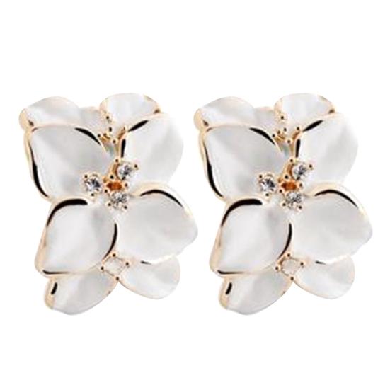 Cute Gardenia Flower Rhinestone Inlaid Ear Studs Women Earrings Jewelry Gift