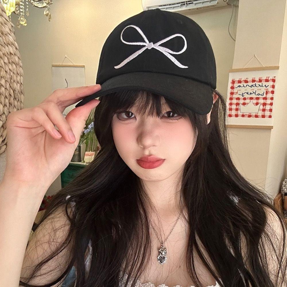 Хлопковая вышитая шляпа с бантом в корейском стиле для женщин, модная бейсболка с бантом для девочек