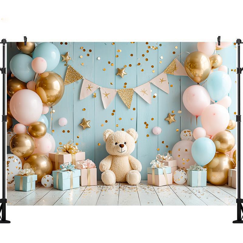 LS Happy Birthday Backdrop Photography Balloons Flower Bear Party Supplies Decor Child Baby Shower Photo Background Banner