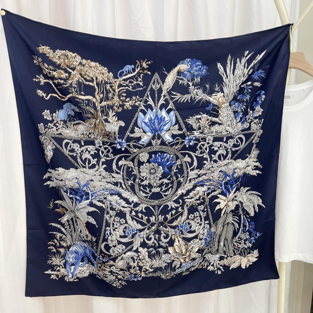 High-end New Spring and Summer Flower Print Big Square Scarf Fashionable and Versatile Sun Protection Headscarf Decorative Scarf Scarf for Women