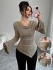 Вязаный винтажный повседневный топ с длинным рукавом, женская футболка на весну-осень