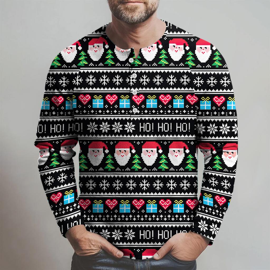 Мужской свободный повседневный топ с длинным рукавом и воротником на пуговицах