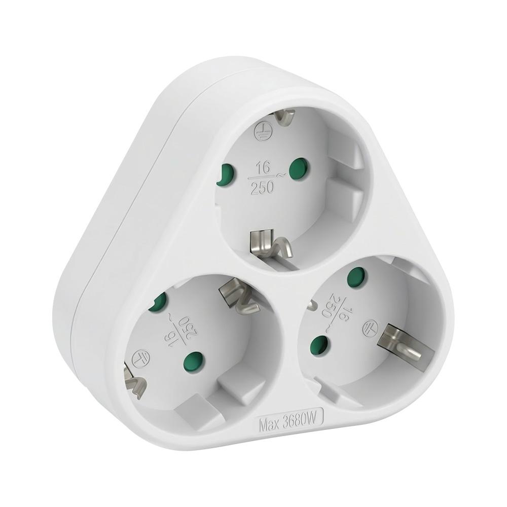EU Type F 3‑Way Cordless Outlet Splitter – 16A Multi Plug Adapter, 3680W Max