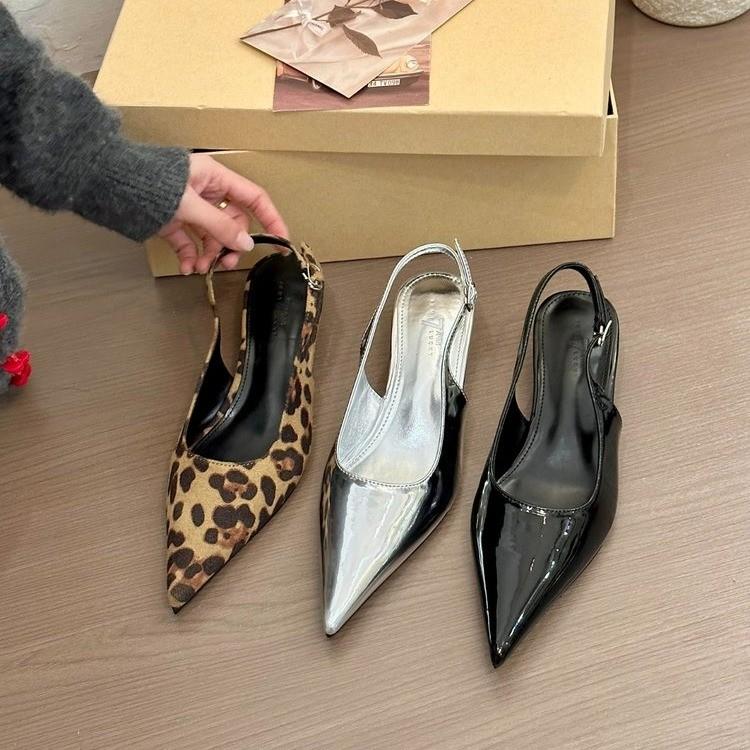 Модные Новые Летние Женские Туфли Лакированная Кожа Слипоны Остроносые Сандалии Пряжка Слингбэки Средний Каблук Лодочки Sandalias Mujer