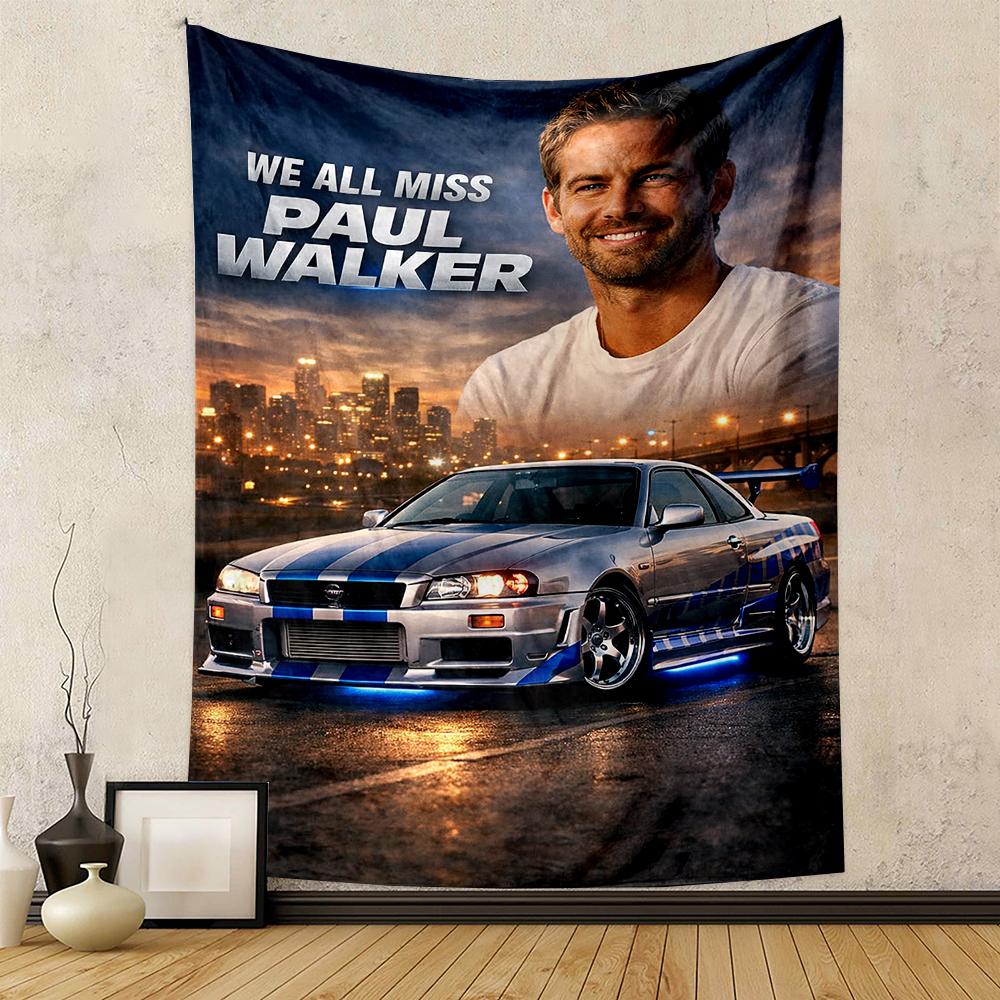 Paul Walker Tribute Skyline City Night Scene Patterned tapestry for bedroom and living room home decor sofas