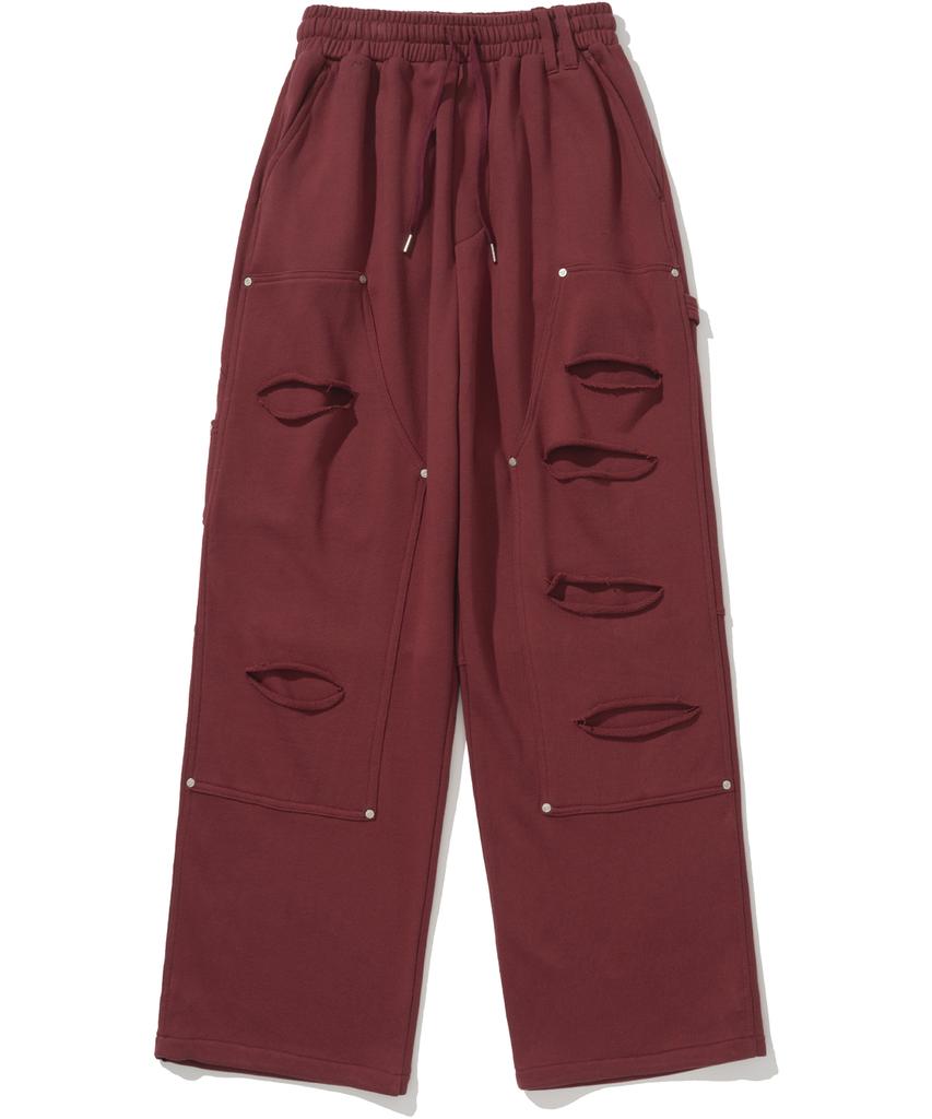 NOT4NERD Destoryed Double Knee Carpenter Sweat Pants - Red