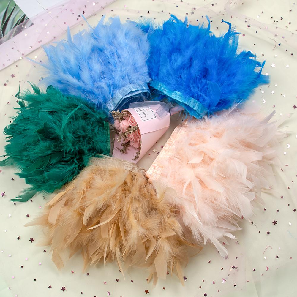 1yard Natural Turkey Feathers Trims Ribbon 4 -6inch For Jewelry Crafts Accessories Wedding Party Skirt Clothing Sewing Decoration