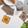 Set of 6 Mandala 4 Inch Coasters with Holder Unique Handmade Designs Square with Holder  10x10 Cm