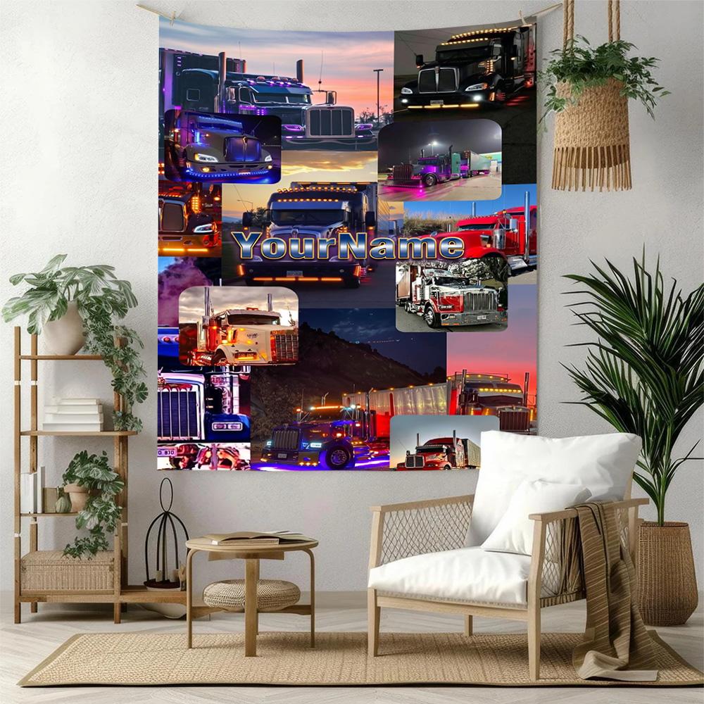 Peterbilt Heavy Trucks Custom Your Name Wall Decor Tapestry Art For Pet Memorial Birthdaywedding Party Backdrop Family Gift