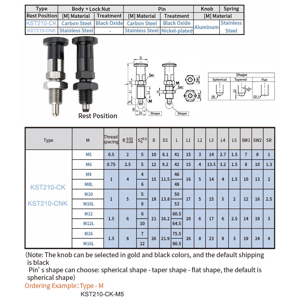Return & Rest Type Index Bolts Indexing Plunger ,Fine Thread ,Aluminum Knob,Stainless Steel & Carbon steel Knop Plunger