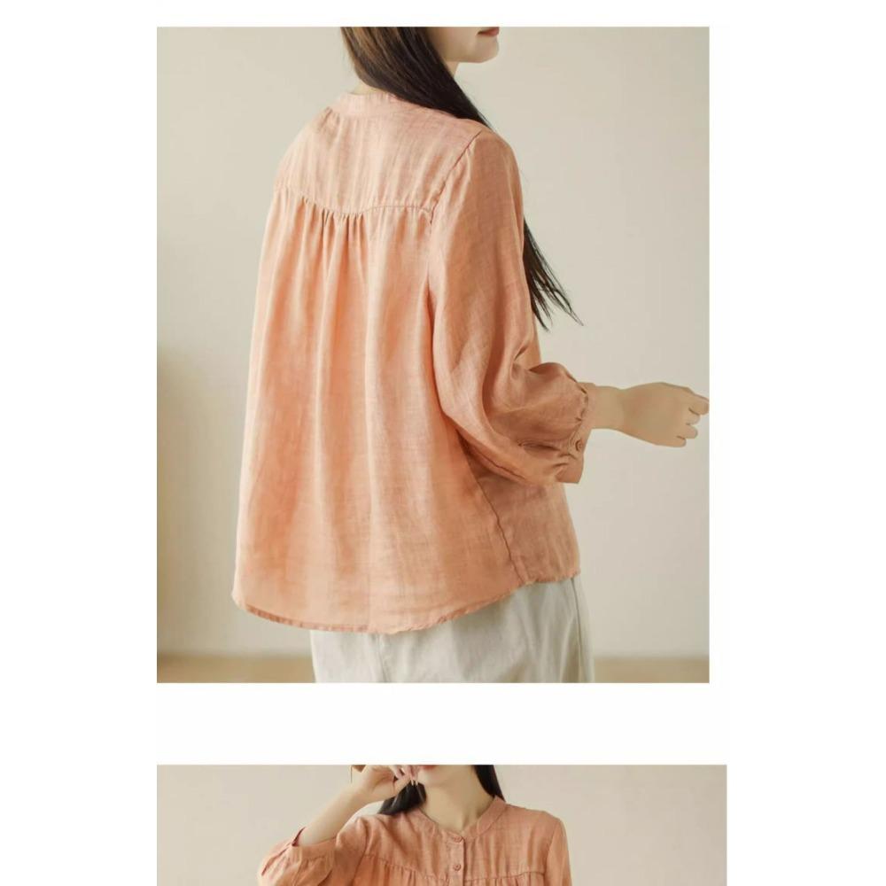 Artistic Retro Spring and Summer New Versatile Loose Slimming Cotton and Linen Cardigan Top Seven Quarter Sleeved Shirt Women's Clothing