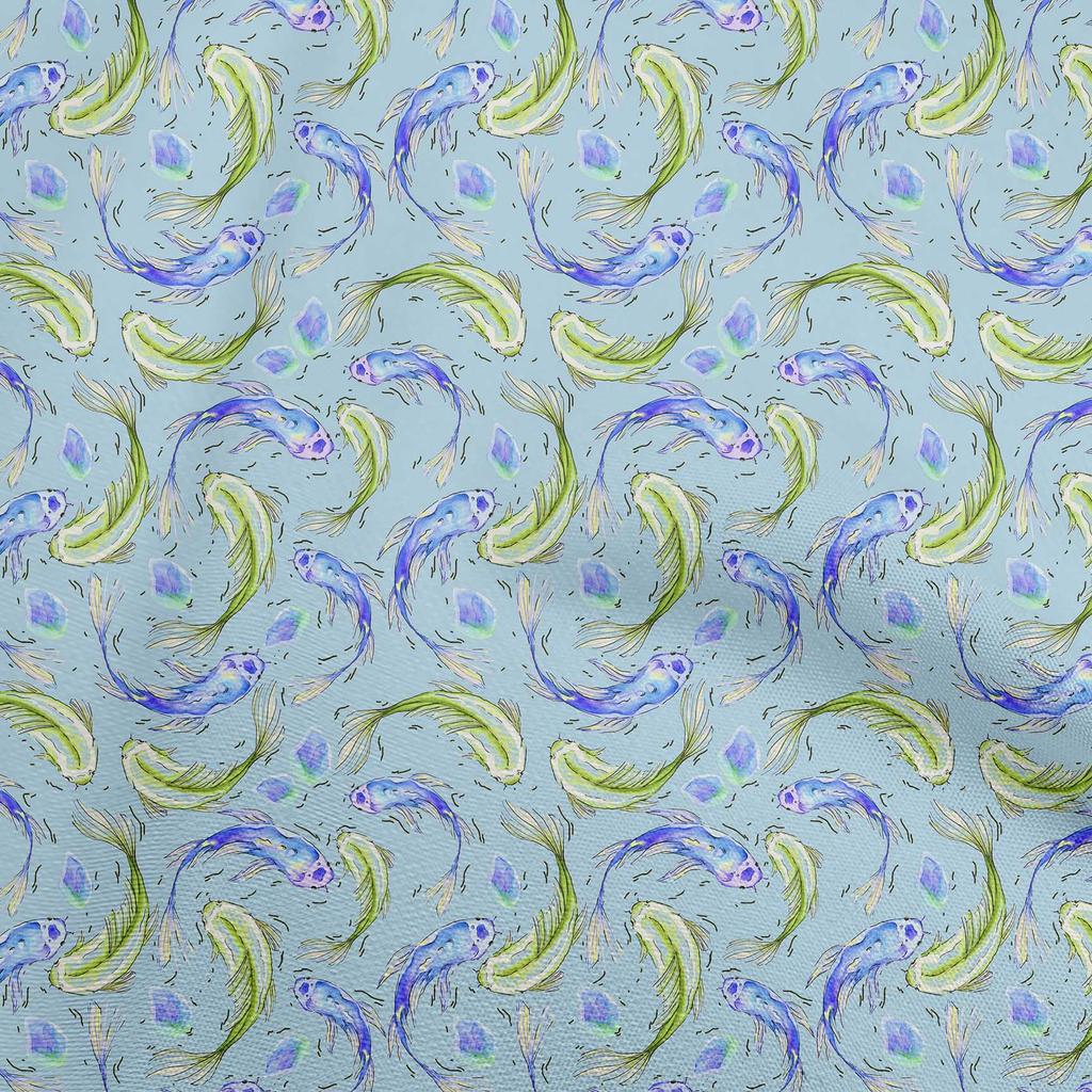 oneOone Cotton Flex Bluish Violet Fabric Asian Japanese Koi Fish Fabric for Sewing Printed Craft Fabric by The Yard 40 Inch