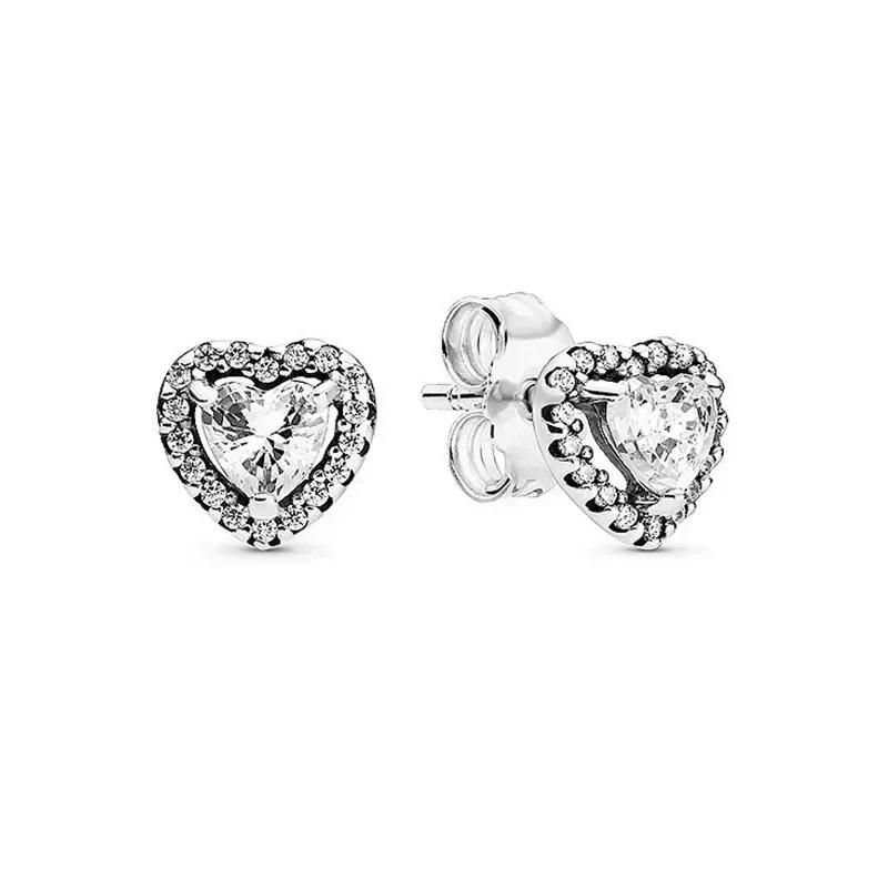 Серьги-сердечки из серебра 925 пробы Изысканные Блестящие Круглые Легкая Роскошь Ювелирные изделия Идеальные Праздничные Подарки для Нее