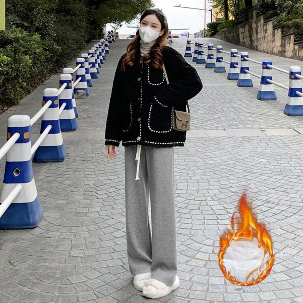 Плюшевые, Вязаные брюки, Женские брюки, Плюшевые, Утепленные, Брюки с высокой талией, Свободные, Повседневные брюки, Брюки прямого кроя, Брюки широкого кроя