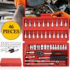 Набор комбинированных ключей с трещоткой и гибкой головкой, метрический, 46 шт., привод 1/4", набор шестигранных битовых головок, инструмент для механика, инструмент для ремонта автомобиля