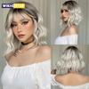 Blonde Short Wavy Cosplay Lolita Wigs with Bangs Light Platinum Bob Synthetic Hair Wigs for Women Heat Resistant