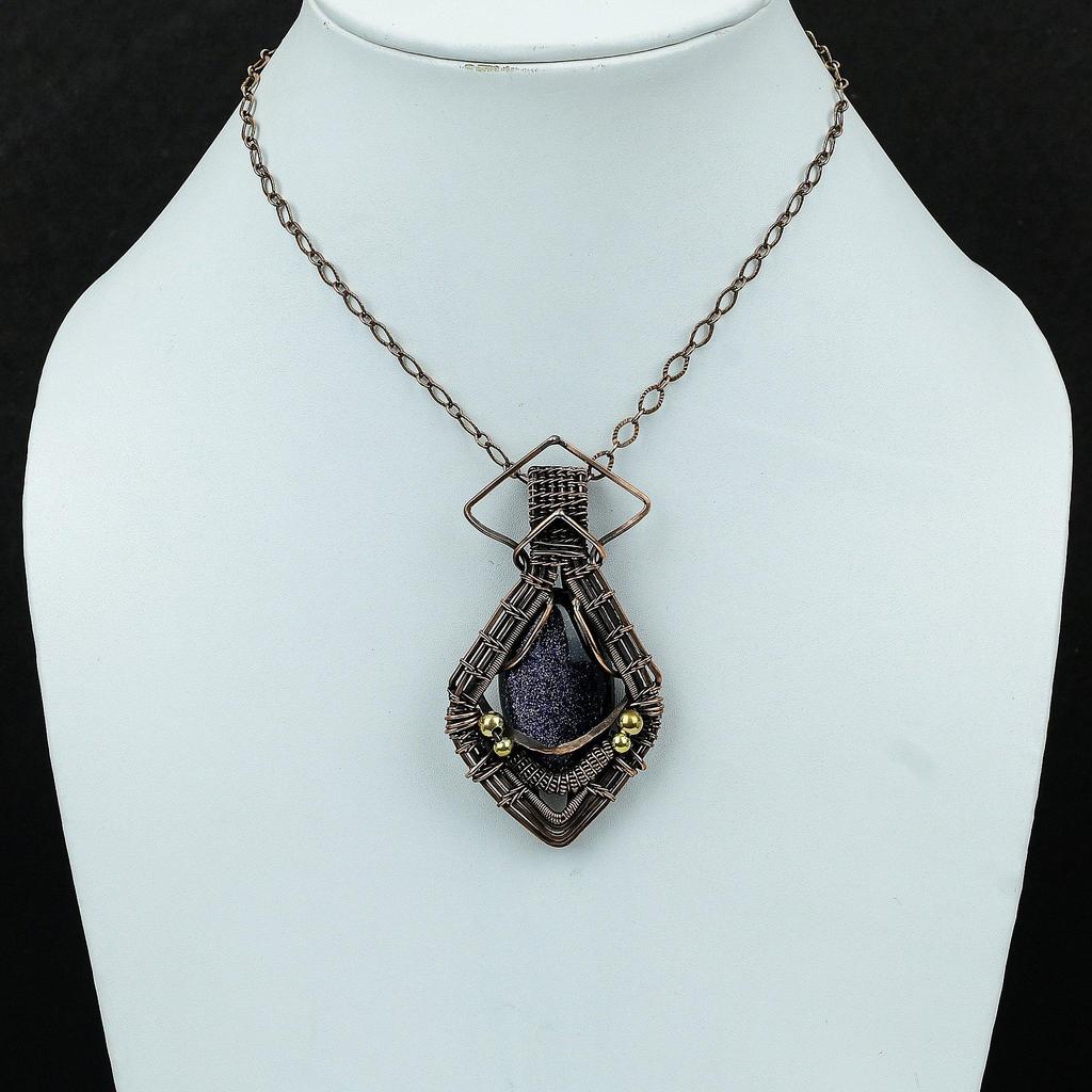 Голубой солнечный камень подвеска из медной проволоки, обернутая драгоценным камнем подвеска ручной работы, обернутая медной проволокой подвеска в подарок жене Голубой солнечный камень ювелирные изделия