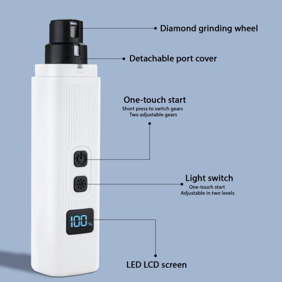 Когтеточка для кошек Тихая машинка для стрижки когтей питомцев с 2 скоростными режимами Перезаряжаемая портативная когтеточка со светодиодной подсветкой для всех кошек и собак