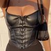 Женский сексуальный облегающий жилет с U-образным вырезом и кожаными пуговицами на груди - Осень/Зима