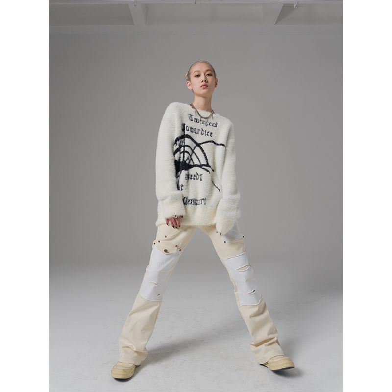 Белый свитер с пауком, женский уличный свитер Y2k, вязаный пуловер с графическим рисунком в стиле хип-хоп, гранж, готика, зимние топы Harajuku Fairycore