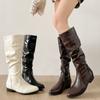 Vintage Slip On Pointed Toe Women Knee High Boots Cosy Soft Leather Long Booties Street Style Low Heel Shoes De Mujer